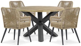 Tuinset Ronde Tuintafel 4 personen 120 cm Aluminium/wicker Taupe  Coco Vedra/Rockville