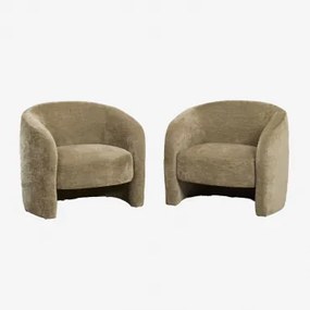 Set Van 2 Gombren Fauteuils Stof Chenille Groen – Salie - Sklum