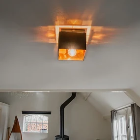 Stoffen Smart plafondlamp met dimmer zwart met goud incl. Wifi P45 - VT Modern E27 vierkant Binnenverlichting Lamp
