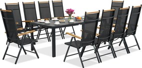 Aluminium tuinmeubelen polywood Verona Wood met grote tafel voor 10 personen Garden Point zwart