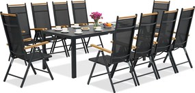 Verona Wood polywood aluminium tuinmeubelen met grote tafel voor 10 personen Garden Point zwart