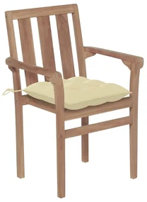 vidaXL Tuinstoelen stapelbaar 4 st met kussens massief teakhout