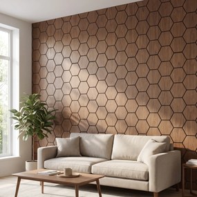 Hexagon Panel Walnoot 81CM | Akoestisch | Wanddecor | Zeshoekig