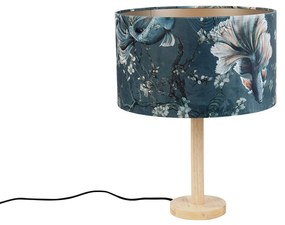 Tafellamp hout met velours kap vis 35cm - Mels Klassiek / Antiek, Landelijk E27 rond Binnenverlichting Lamp