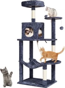 VEVOR Kattenboom voor Binnenkatten, 142 cm Kattentoren met Kattenhuis, Sisal Krabpaal, Hangmat, Bovenzitstok, Springplatforms, Groot Kattenhuis met Hangbal, Kattenmeubel Activiteitencentrum, Donkergrijs