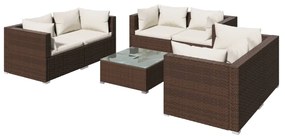 vidaXL 7-delige Loungeset met kussens poly rattan bruin