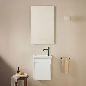 Badkamermeubelset In Hout Met Geïntegreerde Wastafel Narek Wit & Rectangular Led And Antifog 55x90 Cm Kirvex & Zwart ↑20 Cm - Sklum
