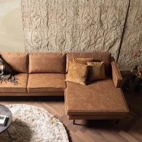 BePureHome Rodeo Hoekbank Chaise Longue Eco Leer Rechts Cognac