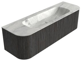 Mondiaz Kurve-dlux 150cm badmeubel ronding links/rechts shadow met 1 lade en 2 deuren en wastafel big medium midden zonder kraangat opalo