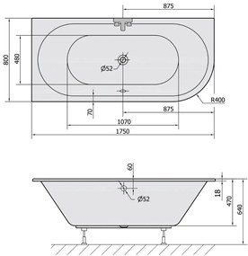 Polysan Viva Slim inbouw hoekbad links 175x80x47cm wit