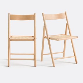 Set van 2 plooibare stoelen in beukenhout en rotan, Mauryn