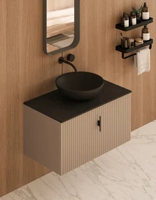 Muebles Costa badmeubel ribbelfront 80cm macchiato met zwart toppaneel en waskom