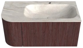 Mondiaz Kurve-dlux 95cm badmeubel ronding links ruby met 1 lade en deur en wastafel big small kraangat rechts ostra