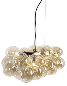 Eettafel / Eetkamer Design hanglamp zwart met amber glas 8-lichts - Uvas Art Deco, Design G9 Binnenverlichting Lamp