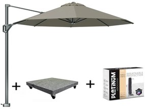 Voyager T1 zweefparasol 300 cm rond taupe met 90KG voet en hoes