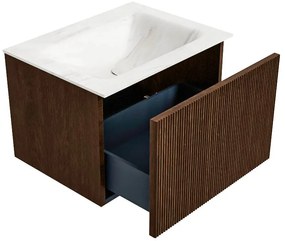 Mondiaz Kurve-dlux 60cm badmeubel walnut met 1 lade en wastafel cloud midden 1 kraangat ostra