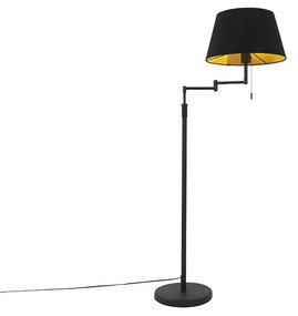 Stoffen Vloerlamp zwart met zwarte kap en verstelbare arm - Ladas Deluxe Modern E27 rond Binnenverlichting Lamp