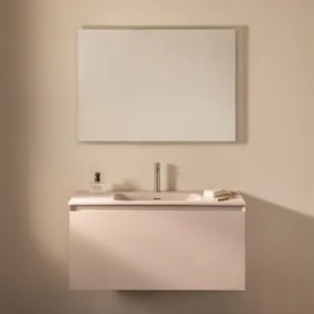 Macrae Zwevend Houten Badkamermeubelset Met Geïntegreerde Wastafel Beige – Linnen & Rechthoekige Led En Anticondens 100x70 Cm Riben & ↔︎ - Sklum