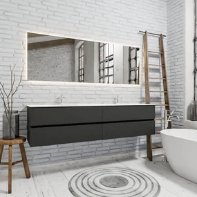 Zaro Sevilla Solid Surface badmeubel 200cm mat antraciet 2 kraangaten dubbele spoelbak met 4 lades