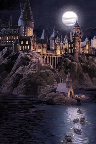 Kunstafdruk Harry Potter - Hogwarts full moon, (26.7 x 40 cm)