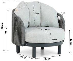 Stoel en Bank Loungeset 2 personen Aluminium/rope Grijs  Santika Furniture Santika