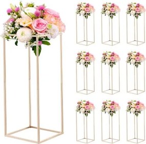 VEVOR Bruidsbloemenstandaard 250x250x600 mm, 10 stuks. Bloemenstandaards met verborgen schroefbevestiging, rechthoekige plantenstandaard voor bruiloften, feesten, verjaardagen, thuis, tafeldecoratie, roségoud
