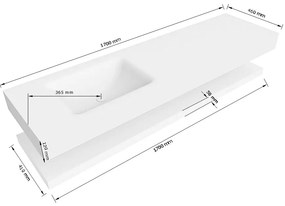 Zaro Alan badmeubel 170cm met planchet urban en vrijhangende wastafel cloud links zonder kraangat talc