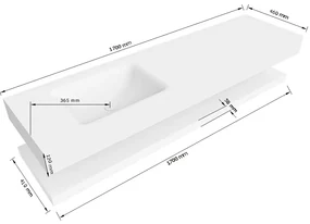 Zaro Alan badmeubel 170cm met planchet urban en vrijhangende wastafel cloud links 1 kraangat urban