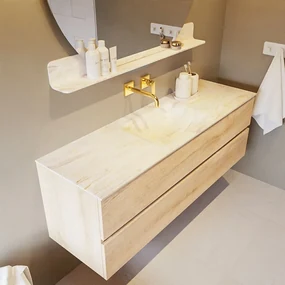 Mondiaz Vica DLux badmeubel 150cm washed oak 2 lades met wastafel ostra midden zonder kraangat
