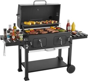 VEVOR Houtskoolgrill 0,50 m² Houtskoolgrillwagen met 2 opklapbare houtskoolbakken en inklapbare bijzettafels, hittebestendige, gepoedercoate stalen grill voor terras- en tuinfeesten