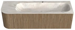 Mondiaz Kurve-dlux 145cm badmeubel ronding links dusk met 1 lade en deur en wastafel big large kraangat rechts ostra