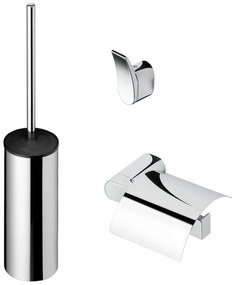 Geesa Wynk Toiletaccessoireset - Toiletborstel met houder - Toiletrolhouder met klep - Handdoekhaak - Chroom 91450002115