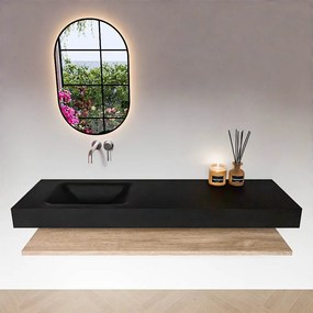 Zaro Alan badmeubel 160cm met planchet washed oak en vrijhangende wastafel cloud links zonder kraangat urban