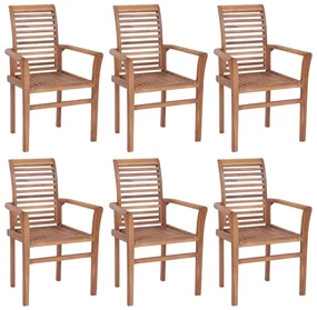 vidaXL Eetkamerstoelen 6 st met grijze kussens massief teakhout