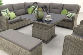 Sandigo lounge dining set met bijzetbank + 2x dining tuinstoel