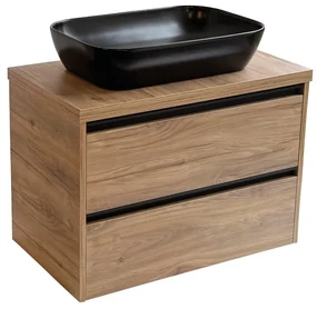 Sanicare Arda badkamermeubel 80cm diveria oak met zwarte waskom 60x40cm