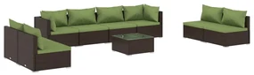 vidaXL 9-delige Loungeset met kussens poly rattan bruin