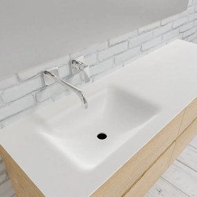 Zaro Valencia Solid Surface badmeubel 150cm licht eiken zonder kraangat spoelbak links met 4 lades