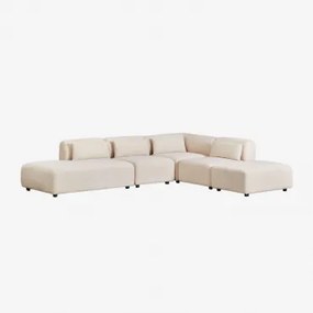 4-delige Modulaire Hoekbank Met Chaise Longue Links En Fogler Poef Corduroy Beige – Linnen - Sklum