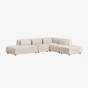 4-delige Modulaire Hoekbank Met Linker Divan En Poef Fogler Corduroy Linnen Beige - Sklum