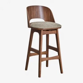 Juna Hoge Kruk In Hout En Stoffering Donker Hout & ↑65 Cm & Mokka Bruine Stof - Sklum