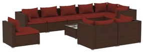 vidaXL 10-delige Loungeset met kussens poly rattan bruin