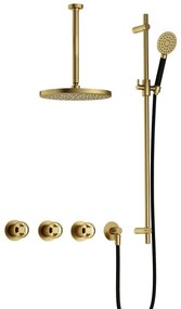 Hotbath Cobber IBSW70 Regendoucheset inbouw - 30cm plafondarm - 30cm ronde hoofddouche - 3 standen handdouche - glijstang - Geborsteld messing PVD IBSW70BBP1357
