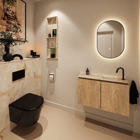 Mondiaz Ture DLux toiletmeubel 80cm washed oak met wastafel frappe rechts met kraangat