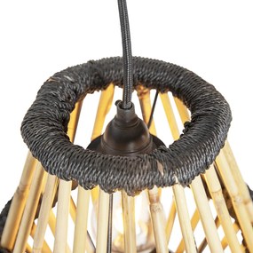 Oosterse hanglamp bamboe met zwart rond 3-lichts - Evalin