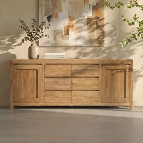 Dressoir Teak Onbehandeld 220 Cm - 220x45x90cm.