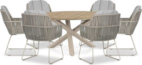 Tuinset Ronde Tuintafel 6 personen 150 cm Rope Taupe Domani Furniture Trivento/Ancona