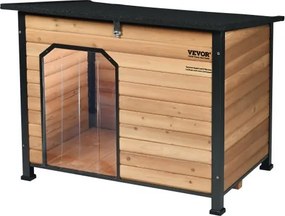 VEVOR Outdoor Hondenkennel, Waterdicht Hondenhok met Verhoogde Vloer, Bijtbestendige Houten Hondenhol met IJzeren Frame voor Buitengebruik, Open Dak, voor Middelgrote tot Grote Honden