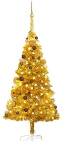 vidaXL Kunstkerstboom met LED's en kerstballen 180 cm PET goudkleurig