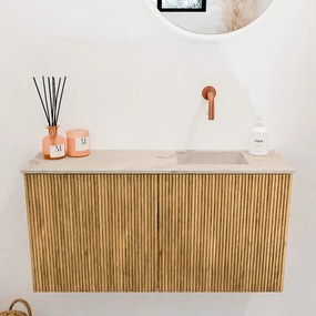 Mondiaz Joya DLux 80cm toiletmeubel oak met wastafel faye rechts zonder kraangat frappe